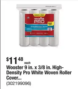 The Home Depot Wooster 9 in. x 3/8 in. High-Density Pro White Woven Roller Cover (4-Pack) offer