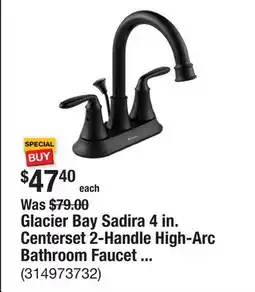 The Home Depot Glacier Bay Sadira 4 in. Centerset 2-Handle High-Arc Bathroom Faucet in Matte Black offer