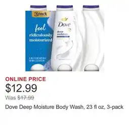 Costco Dove Deep Moisture Body Wash, 23 fl oz, 3-pack offer