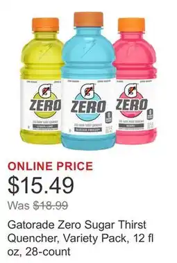 Costco Gatorade Zero Sugar Thirst Quencher, Variety Pack, 12 fl oz, 28-count offer