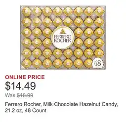 Costco Ferrero Rocher, Milk Chocolate Hazelnut Candy, 21.2 oz, 48 Count offer