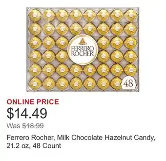 Costco Ferrero Rocher, Milk Chocolate Hazelnut Candy, 21.2 oz, 48 Count offer