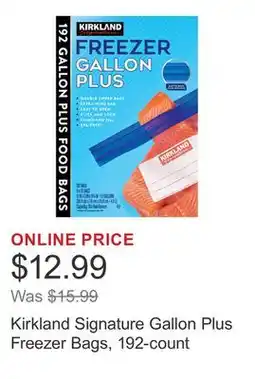 Costco Kirkland Signature Gallon Plus Freezer Bags, 192-count offer