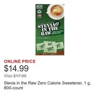 Costco Stevia in the Raw Zero Calorie Sweetener, 1 g, 800-count offer