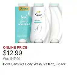 Costco Dove Sensitive Body Wash, 23 fl oz, 3-pack offer