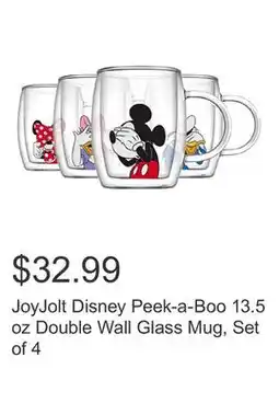 Costco JoyJolt Disney Peek-a-Boo 13.5 oz Double Wall Glass Mug, Set of 4 offer
