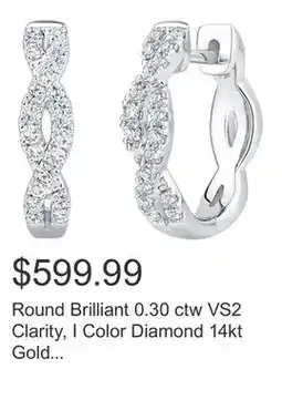 Costco Round Brilliant 0.30 ctw VS2 Clarity, I Color Diamond 14kt Gold Hoop Earrings offer