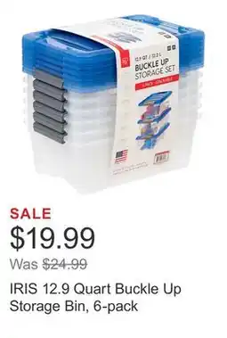 Costco IRIS 12.9 Quart Buckle Up Storage Bin, 6-pack offer