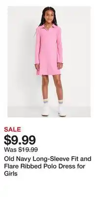 Old Navy Old Navy Long-Sleeve Fit and Flare Ribbed Polo Dress for Girls offer