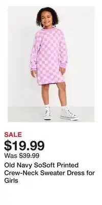 Old Navy Old Navy SoSoft Printed Crew-Neck Sweater Dress for Girls offer