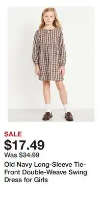 Old Navy Old Navy Long-Sleeve Tie-Front Double-Weave Swing Dress for Girls offer