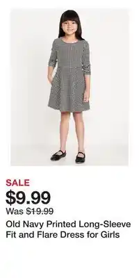 Old Navy Old Navy Printed Long-Sleeve Fit and Flare Dress for Girls offer