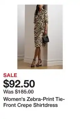 Belk Women's Zebra-Print Tie-Front Crepe Shirtdress offer