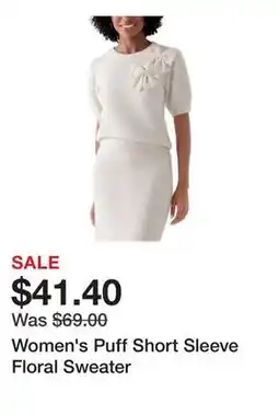 Belk Women's Puff Short Sleeve Floral Sweater offer