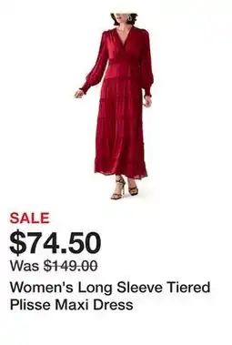 Belk Women's Long Sleeve Tiered Plisse Maxi Dress offer