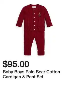 Belk Baby Boys Polo Bear Cotton Cardigan & Pant Set offer