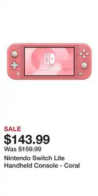 Game Stop Nintendo Switch Lite Handheld Console - Coral offer