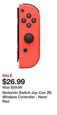 Game Stop Nintendo Switch Joy-Con (R) Wireless Controller - Neon Red offer