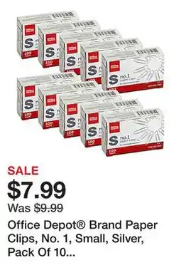 Office Depot Office Depot Brand Paper Clips, No. 1, Small, Silver, Pack Of 10 Boxes, 100 Per Box, 1,000 Total offer