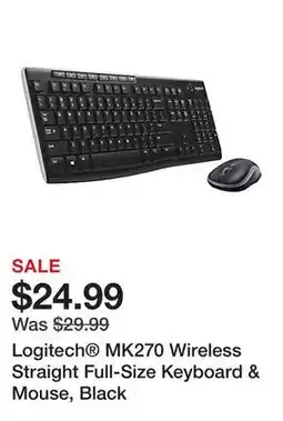 Office Depot Logitech MK270 Wireless Straight Full-Size Keyboard & Mouse, Black offer