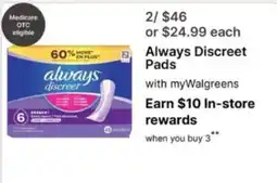 Walgreens Always Discreet Pads offer