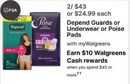 Walgreens Depend Guards or Underwear or Poise Pads offer