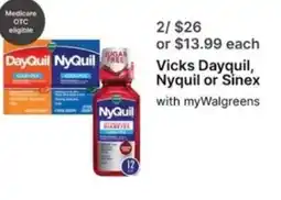 Walgreens Vicks Dayquil, Nyquil or Sinex offer
