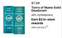 Walgreens Tom's of Maine Solid Deodorant offer