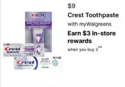 Walgreens Crest Toothpaste with myWalgreens offer