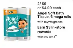 Walgreens Angel Soft Bath Tissue, 6 mega rolls offer