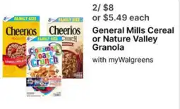 Walgreens General mills cereal or nature valley granola offer