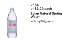 Walgreens Evian Natural Spring Water offer