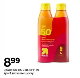 Target up&up 5.5-oz. 2-ct. SPF 50 sport sunscreen spray offer