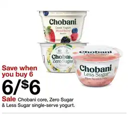 Target Chobani core, Zero Sugar & Less Sugar single-serve yogurt offer