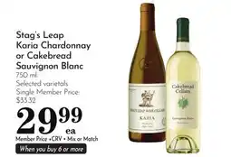 Pavilions Stag's Leap Karia Chardonnay or Cakebread Sauvignon Blanc offer