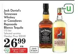 Pavilions Jack Daniel's Tennessee Whiskey or Cazadores Reposado Blanco Tequila offer
