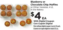 Food 4 Less Blueberry or Chocolate Chip Muffins offer