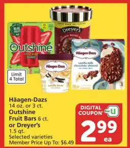 Albertsons Häagen-Dazs 14 oz. or 3 ct. Outshine Fruit Bars 6 ct. or Dreyer's 1.5 qt offer