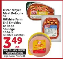 Albertsons Oscar Mayer Meat Bologna 16 oz. Hillshire Farm Lit'l Smokies or Rope Sausage 12-14 oz offer