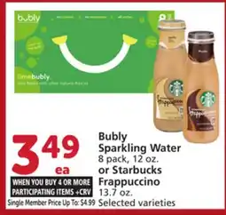 Albertsons Bubly Sparkling Water 8 pack, 12 oz. or Starbucks Frappuccino 13.7 oz offer
