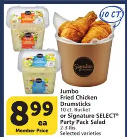 Albertsons Jumbo Fried Chicken Drumsticks 10 ct. Bucket or Signature SELECT Party Pack Salad 2-3 lbs offer