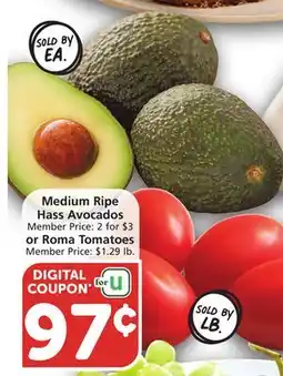 Albertsons Medium Ripe Hass Avocados or Roma Tomatoes offer