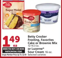 Albertsons Betty Crocker Frosting, Favorites Cake or Brownie Mix 12-16.3 oz. or Lucerne Sour Cream 16 oz offer