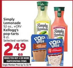 Albertsons Simply Lemonade 52 oz., Kellogg's pop-tarts 8 ct offer