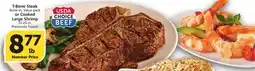 Albertsons T-Bone Steak Bone-in, Value pack or Cooked Large Shrimp 21-25 ct. Previously frozen offer