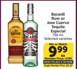 Albertsons Bacardi Rum or Jose Cuervo Tequila Especial offer