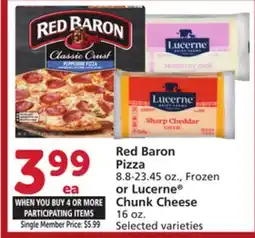 Albertsons Red Baron Pizza 8.8-23.45 oz., Frozen or Lucerne Chunk Cheese 16 oz offer