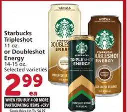 Vons Starbucks Tripleshot 11 oz. or Doubleshot Energy 14-15 oz offer