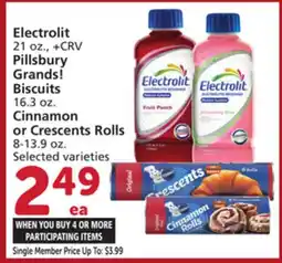 Albertsons Electrolit 21 oz., Pillsbury Grands! Biscuits 16.3 oz. Cinnamon or Crescents Rolls 8-13.9 oz offer