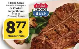 Vons T-Bone Steak Bone-in, Value pack or Cooked Large Shrimp 21-25 ct offer
